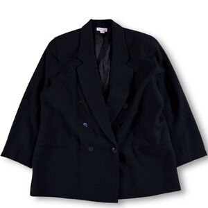 Vintage Talbots‎ Wool Double Breasted Blazer Womens Size 18 Black Jacket USA